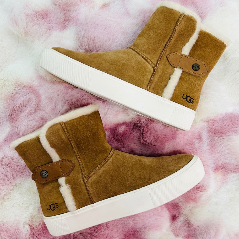 UGG Priya Platform Women's 7.5 Sneaker Boots Shearling Lined Chestnut Suede New
